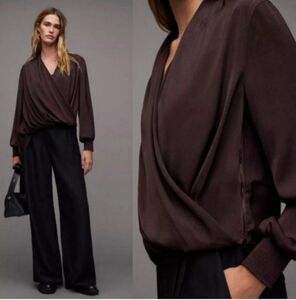 All Saints Abi Port Purple Wrap Top